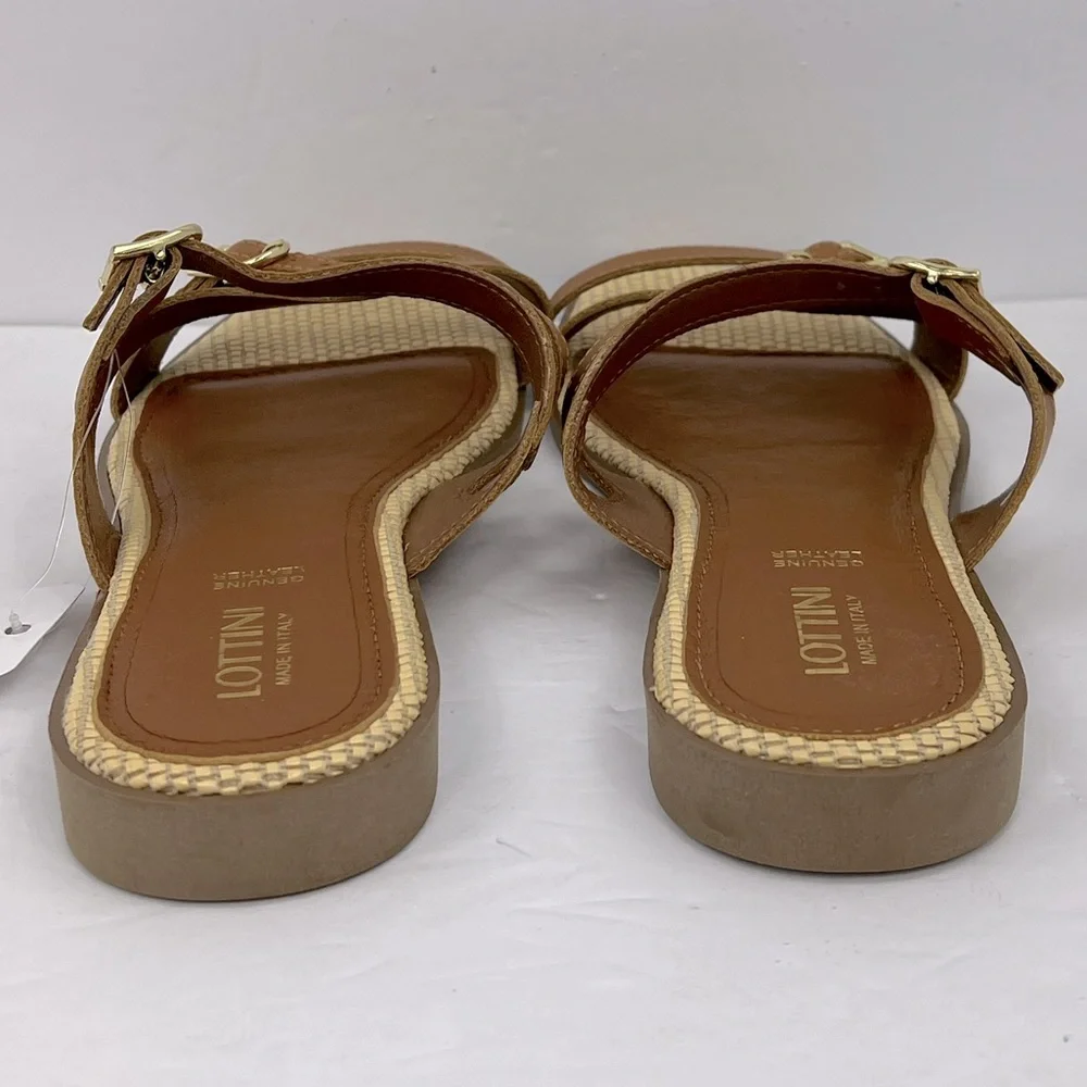 LOTTINI, VACCHETTA MULTI STRAP, BROWN LEATHER FLAT SANDALS, SIZE US 9.5 EU 41